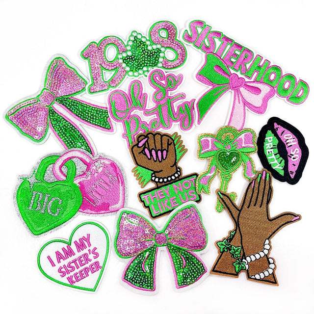 Green Pink Sisterhood Patches Set (11 patches)